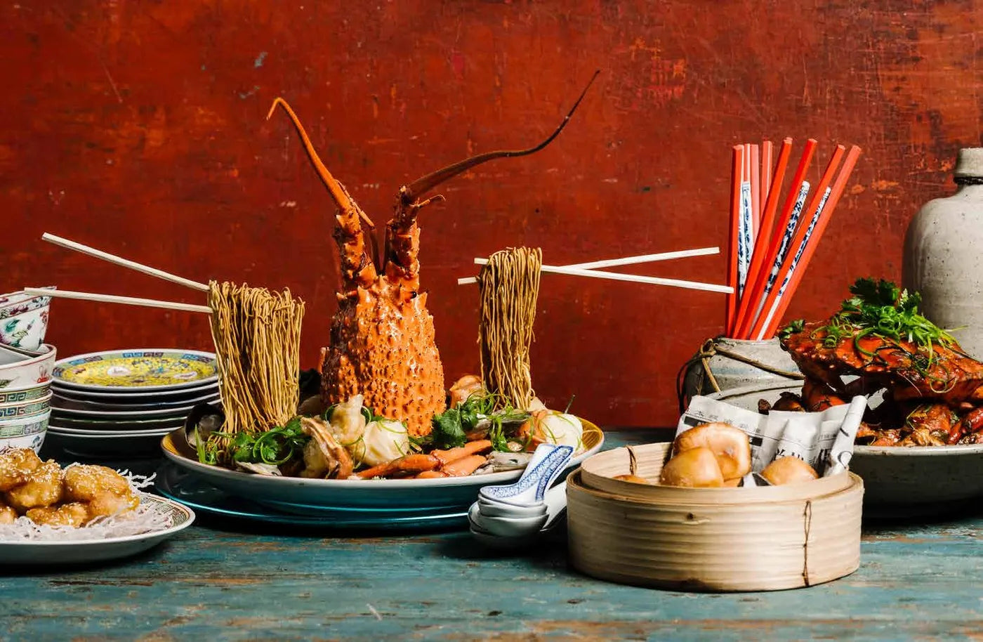 A spread of noodle dishes made with YUMYUM