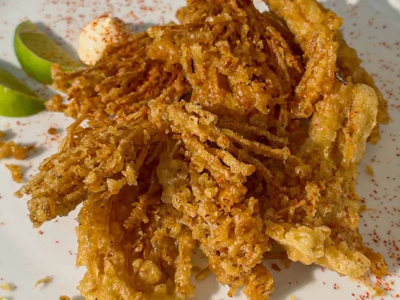 Fried Enoki Mushrooms — crispy five-spice snack